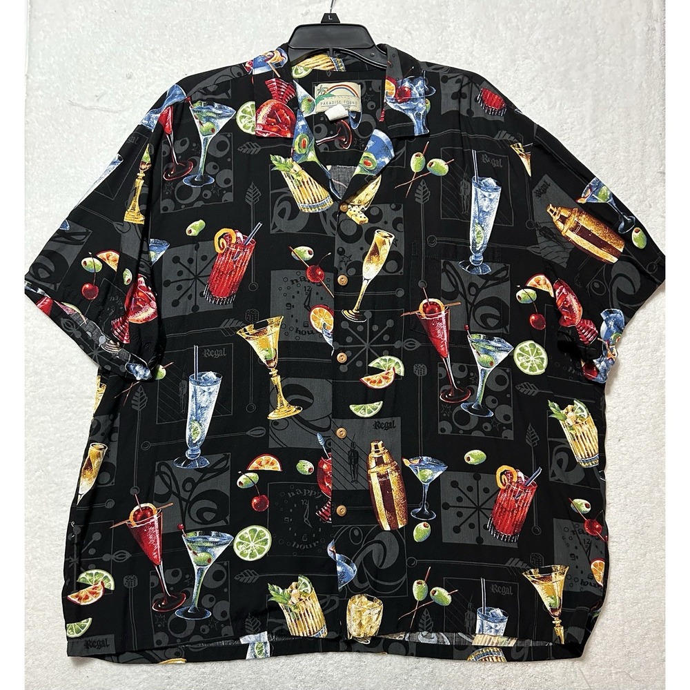 Paradise Found Mens Size 2XL Black Short Sleeve Cocktails Button Up Shirt (U2)